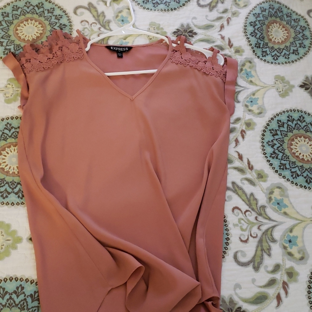 Express silky v-neck crochet short sleeve blouse